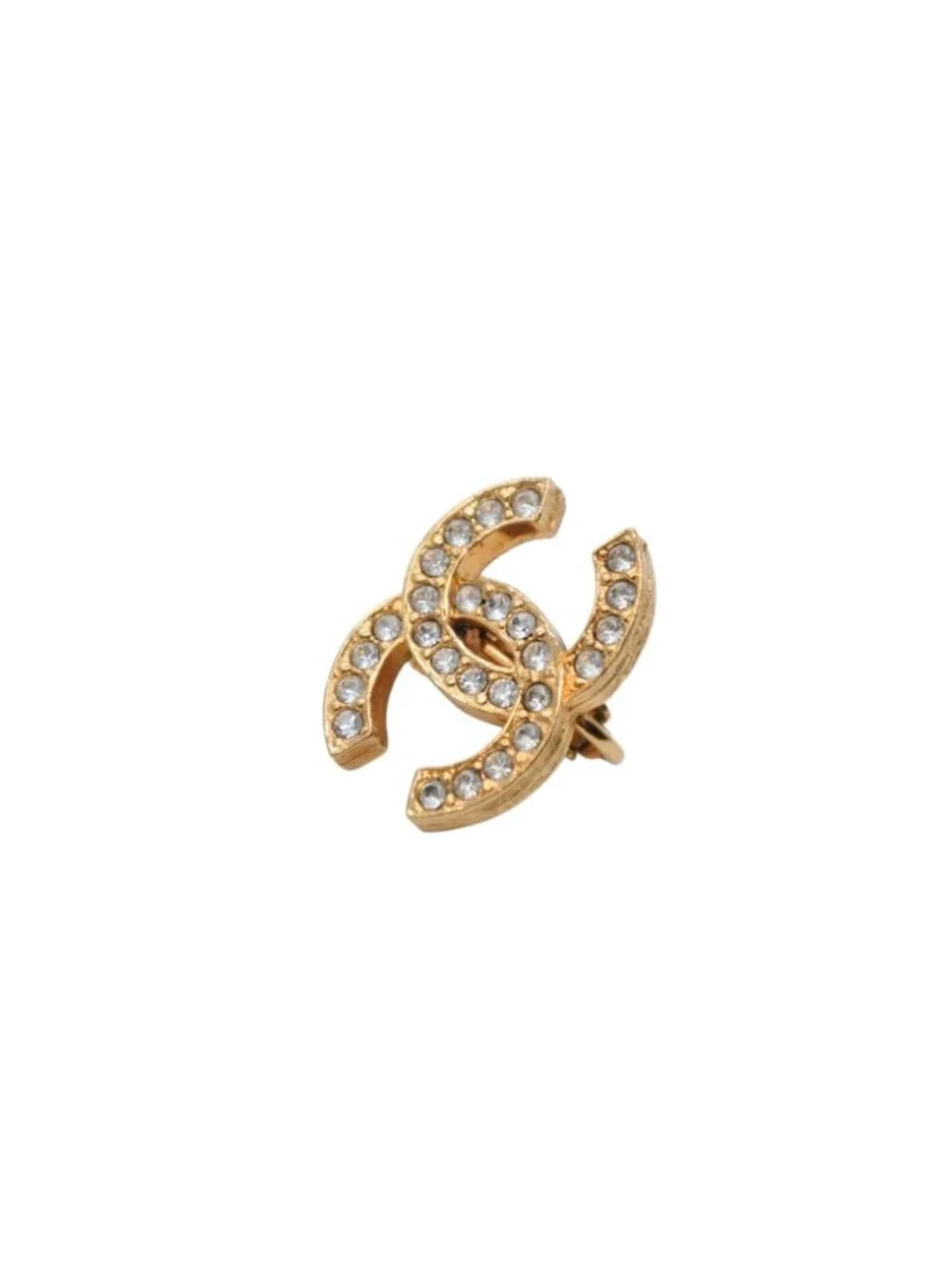 Chanel CC Logo Earrings Metal Rhinestone Gold Clear
